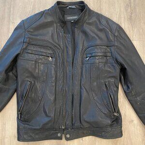 Dimitri Collection Black Leather Jacket L Moto Café Racer Made in Italy